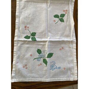 Vintage Hand painted Table Runner With Cinderella Blue Bird & Leaf Design